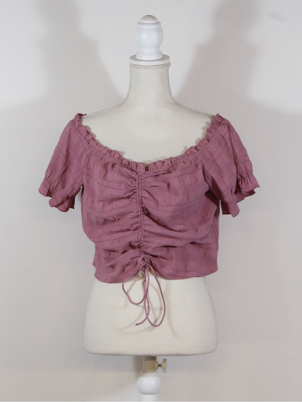 SHEIN Dusty Pink Ruched Off-Shoulder Crop Top